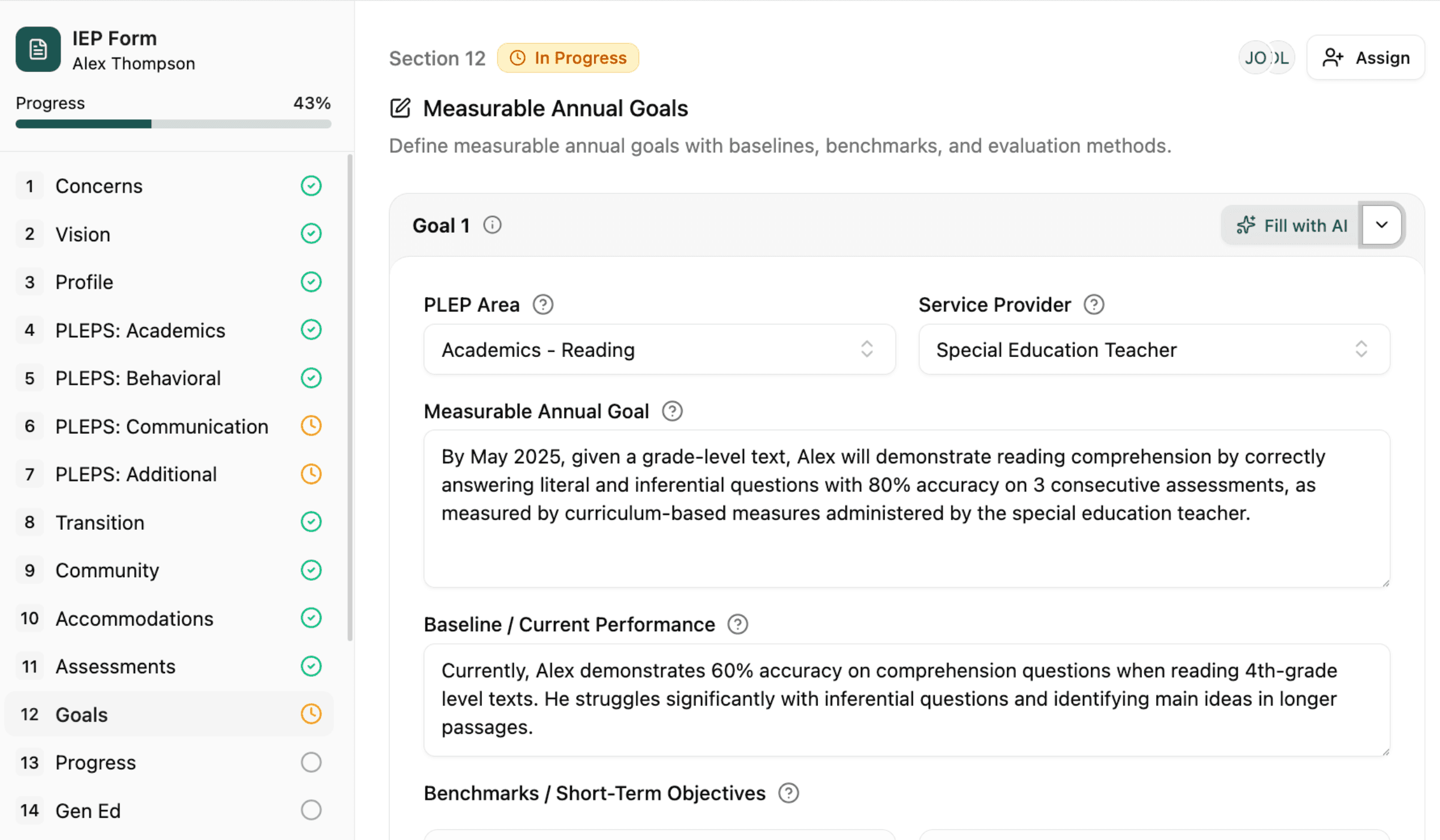 IEP management screenshot